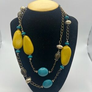 Yellow and Turquoise Beaded Necklace